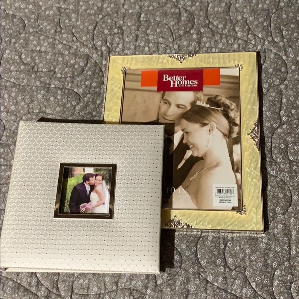 Wedding photo album and picture frame.